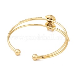 Brass Micro Pave Clear Cubic Zirconia 2-Strand Bear Open Cuff Bangles for Women&nbsp;BJEW-S147-12G