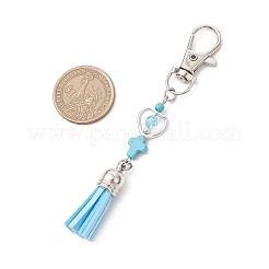 Faux Suede Tassel & Synthetic Turquoise Cross Pendant Decorations&nbsp;HJEW-JM03664