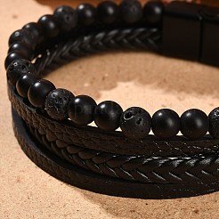 Natural Lava Rock & Glass Round Beaded Bracelets&nbsp;BJEW-G732-01A