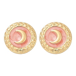 304 Stainless Steel Enamel Flat Round with Moon Stud Earrings&nbsp;STAS-D368-03G