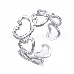 Non-Tarnish 304 Stainless Steel Heart Open Cuff Ring&nbsp;RJEW-T023-57P