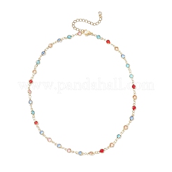 Brass & Colorful Glass Flat Round Link Chain Necklaces for Women&nbsp;NJEW-JN05451