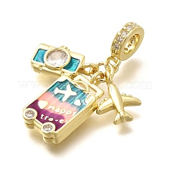 Brass Enamel Airplane & Luggage & Camera European Dangle Charms&nbsp;X-KK-M309-18G-03