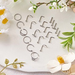 21Pcs 21 Style Clear Cubic Zirconia Flower & Flat Round & Heart Nose Studs & Rings Set&nbsp;JX527B