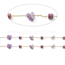 Natural Amethyst Chips & Column Beaded Chains&nbsp;CHC-C001-03G