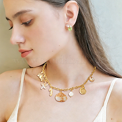 1Pc 304 Stainless Steel & Natural Cowrie Shell Pendant Bib Necklaces for Women&nbsp;NJEW-HS0001-25
