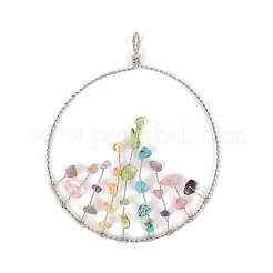 Chakra Natural Mixed Stone Chip Copper Wire Wrapped Big Pendants&nbsp;HJEW-K046-01P