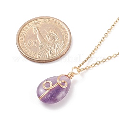 Natural Gemstone Teardrop Pendant Necklace&nbsp;NJEW-JN03900