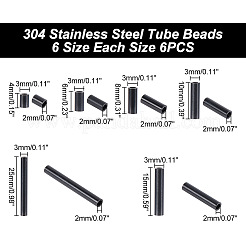 36Pcs 6 Styles 304 Stainless Steel Tube Beads&nbsp;STAS-AR0001-65