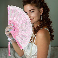 2Pcs 2 Colors Plastic & Cloth Folding Fans&nbsp;AJEW-CN0006-77