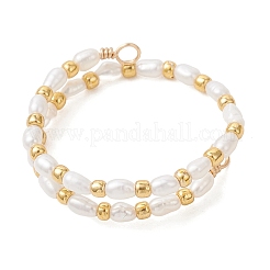 Natural Freshwater Pearl with Glass Seed Beaded Double Layers Finger Rings&nbsp;RJEW-JR01023