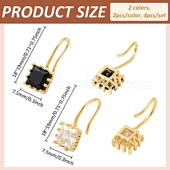 4Pcs 2 Colors Brass Cubic Zirconia Square Dangle Earrings&nbsp;EJEW-GO0001-10
