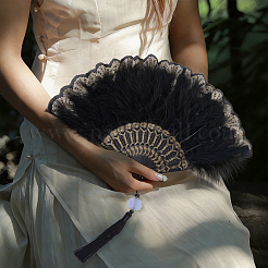 Plastic Folding Fan with Tassels&nbsp;AJEW-WH20130-170B