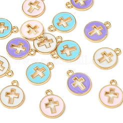 16Pcs 4 Colors Light Gold Plated Alloy Enamel Pendants&nbsp;ENAM-FS0001-85