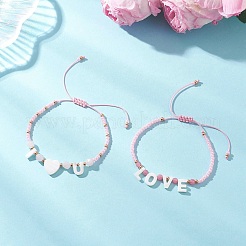 2Pcs Valentine's Day Dyed Natural White Jade Bead & Rose Quartz & TOHO Round Seed Beads Braided Bead Bracelets for Women&nbsp;BJEW-MZ00244