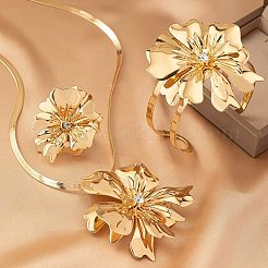 Flower Alloy Rhinestones Pendant Necklaces & Rings & Cuff Bangles Sets for Women&nbsp;FS-WG14933-01