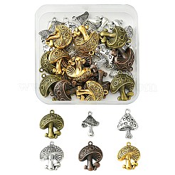 30Pcs 6 Styles Tibetan Style Alloy Mushroom Pendants&nbsp;TIBE-FS0001-14