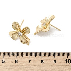 Brass Pave Clear Cubic Zirconia Flower Stud Earring Findings&nbsp;KK-A275-01B-G