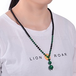 Synthetic Malachite & Frosted Stone Graduated Beaded Round Pendant Adjustable Braided Necklaces for Yoga and Aromatherapy&nbsp;HY9299-2
