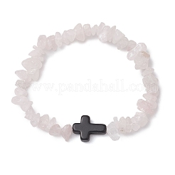 Natural Rose Quartz Chips Stretch Bracelets for Women Men&nbsp;BJEW-JB11341-12