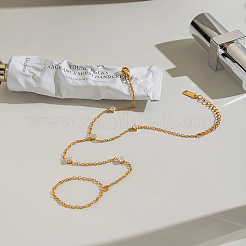 304 Stainless Steel Pave Clear Cubic Zirconia Hand Chain Ring Bracelets for Women&nbsp;LU5720