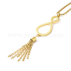 Ion Plating(IP) 304 Stainless Steel Infinity with Tassel Pendant Necklace with Box Chains for Women&nbsp;NJEW-B087-05G