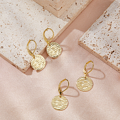 4 Pairs Brass Textured Flat Round Leverback Earrings&nbsp;EJEW-HS0001-22G