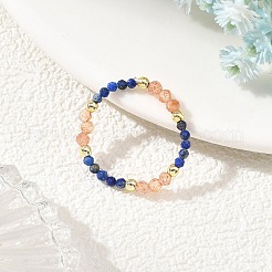 Adjustable Natural Lapis Lazuli Beaded Stretch Rings for Women&nbsp;RJEW-JR01093-01