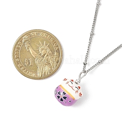 Porcelain Lucky Cat Pendant 304 Stainless Steel Twist Chain Necklaces for Women Men&nbsp;NJEW-JN05552