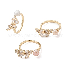 3Pcs 3 Colors Butterfly Brass Micro Pave Cubic Zirconia Cuff Open Rings&nbsp;RJEW-JR01001