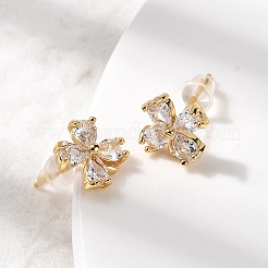 Flower Brass Micro Pave Clear Cubic Zirconia Stud Earrings&nbsp;EJEW-P331-10G