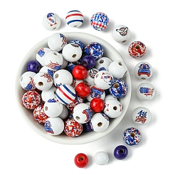 75Pcs 12 Styles Independence Day Theme Wood European Beads&nbsp;WOOD-FS0001-22
