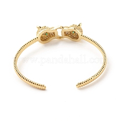 Green Cubic Zirconia Double Leopard Open Cuff Bangle&nbsp;BJEW-B054-20G
