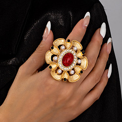 Alloy Rhinestone Resin and Imitation Pearl Finger Rings for Women&nbsp;FS-WG72442-01