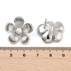 Brass ABS Plastic Imitation Pearl Flower Stud Earrings&nbsp;EJEW-S258-05P