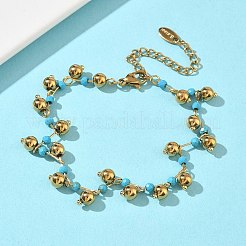304 Stainless Steel Faceted Round Synthetic Turquoise Beaded Bracelets&nbsp;BJEW-C151-04A
