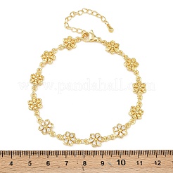 Clover Brass Micro Pave Clear Cubic Zirconia Link Chain Bracelets for Women&nbsp;BJEW-A090-03G