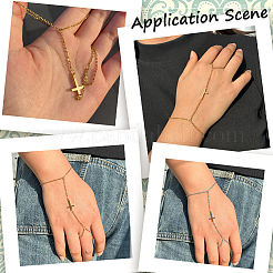 2Pcs 2 Colors Stainless Steel Cross Link Finger Ring Bracelets&nbsp;BJEW-CY0001-08