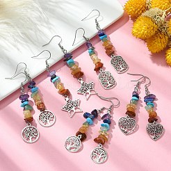Natural & Synthetic Mixed Stone Chips Dangle Earrings&nbsp;EJEW-JE05390