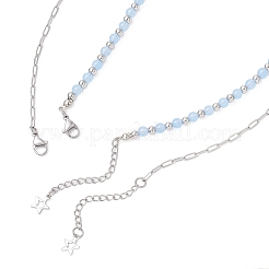 Natural Dyed Malaysia Jade Round Bead 304 Stainless Steel Moon Pendant Double Layer Necklaces for Women&nbsp;NJEW-JN05482