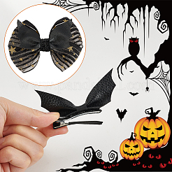 8Pcs 4 Style Halloween Theme Bat & Bowknot Imitation Leather Alligator Hair Clips & Hair Barrettes&nbsp;PHAR-WR0001-01