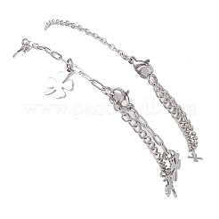 2Pcs 2 Styles 304 Stainless Steel Cable Chain Paperclip Chain Charm Double Layer Anklets for Women&nbsp;AJEW-AN00740-02