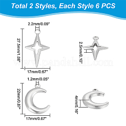 12Pcs 2 Style 304 Stainless Steel Pendants&nbsp;STAS-UN0042-13