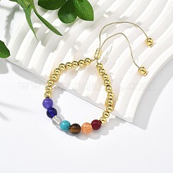 Long-Lasting Plated Brass Beads Slider Bracelets for Women&nbsp;BJEW-K268-02G