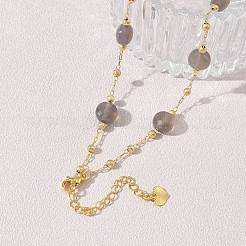 Natural Grey Agate Faceted Flat Round Beaded Chain Necklaces with Matte Brass Beads&nbsp;GG-CBA37F5-01G-12