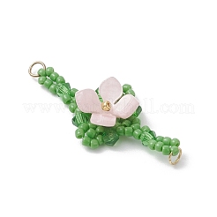 3Pcs 3 Colors Cellulose Acetate(Resin) & Glass Seed Beaded Flower Links Connector Charms&nbsp;PALLOY-MZ01006
