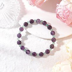 2Pcs Natural Green Aventurine & Amethyst Round Beaded Stretch Bracelets for Women&nbsp;BJEW-JB11928