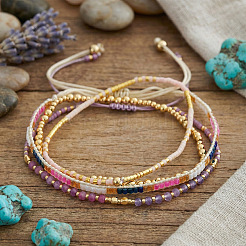4Pcs 4 Styles Adjustable Glass Seed Beads & Natural Amethyst Beads Braided Bead Bracelets&nbsp;VW6541-2