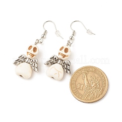Synthetic Turquoise Skull with Wings Dangle Earrings&nbsp;EJEW-JE04944-02