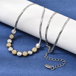 Duo Tone 304 Stainless Steel Micro Pave Clear Cubic Zirconia Beaded Pendant Flat Snake Chain Necklaces&nbsp;SA-CBAB122-01A